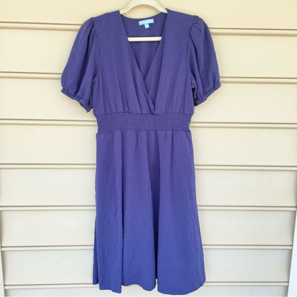 Draper James RSVP Purple Textured Puff Sleeve Midi Dress Size M - Picture 2 of 9